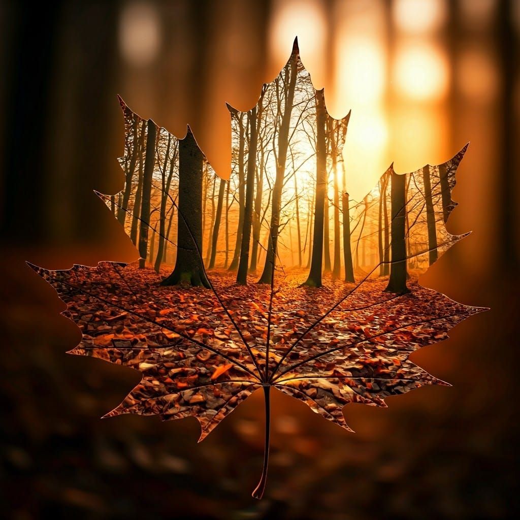 Maple Leaf Autumn Scenes in Digital Art Style