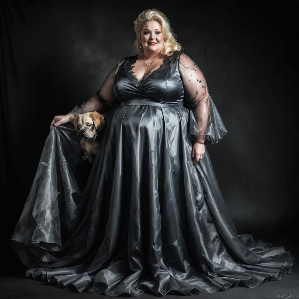 Woman with Puppy in Comic Noir Expressionism Style