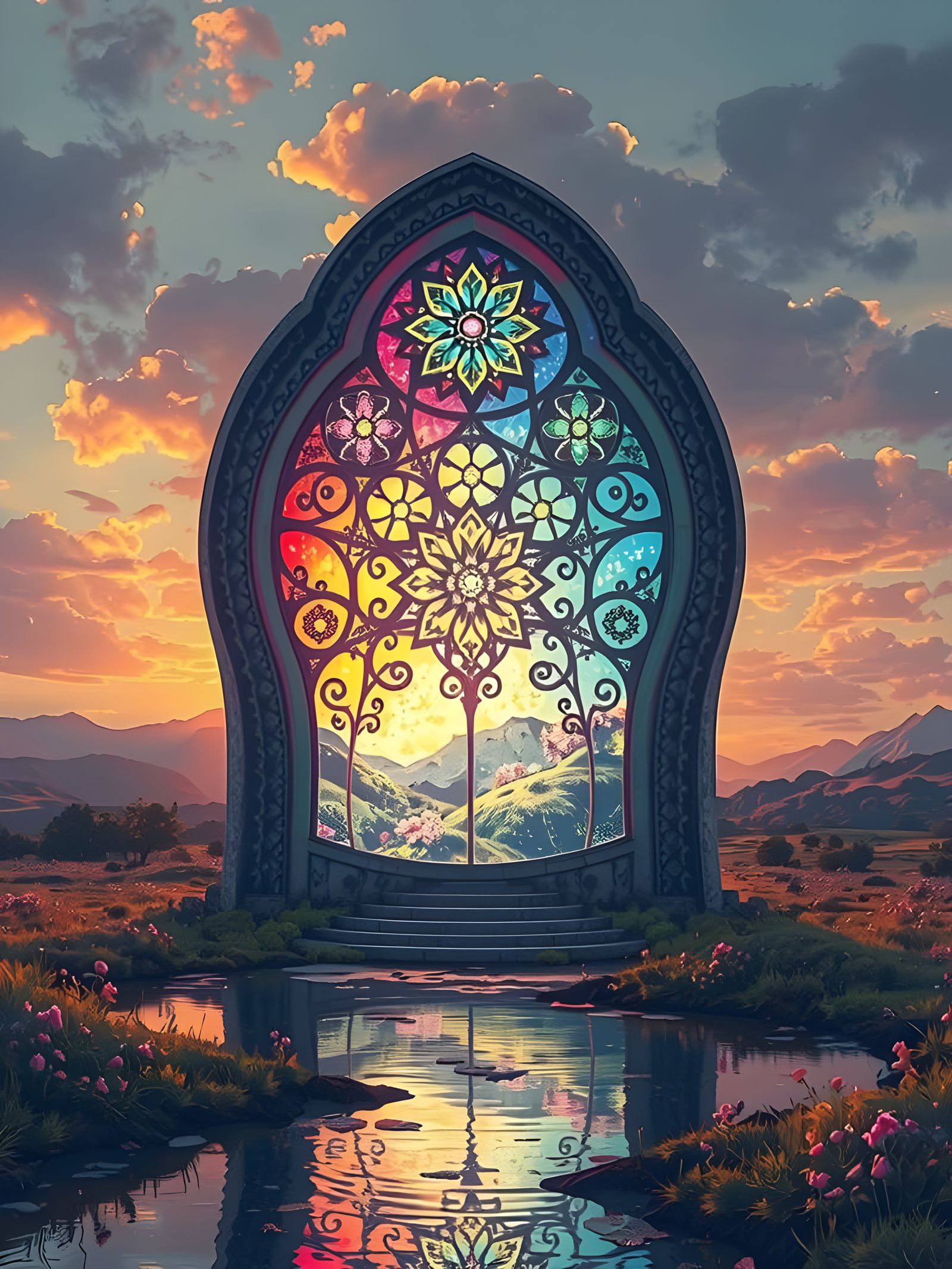 Day and Night Landscape with Portal