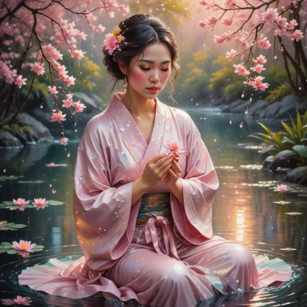 Baroque Oil Painting of a Delicate Japanese Woman in Pastel ...
