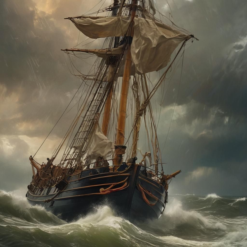 Sailor in Stormy Sea: Digital Art in Turner Style