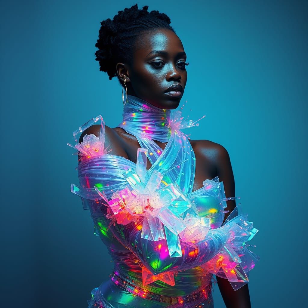 Futuristic African American Woman in Iridescent Attire