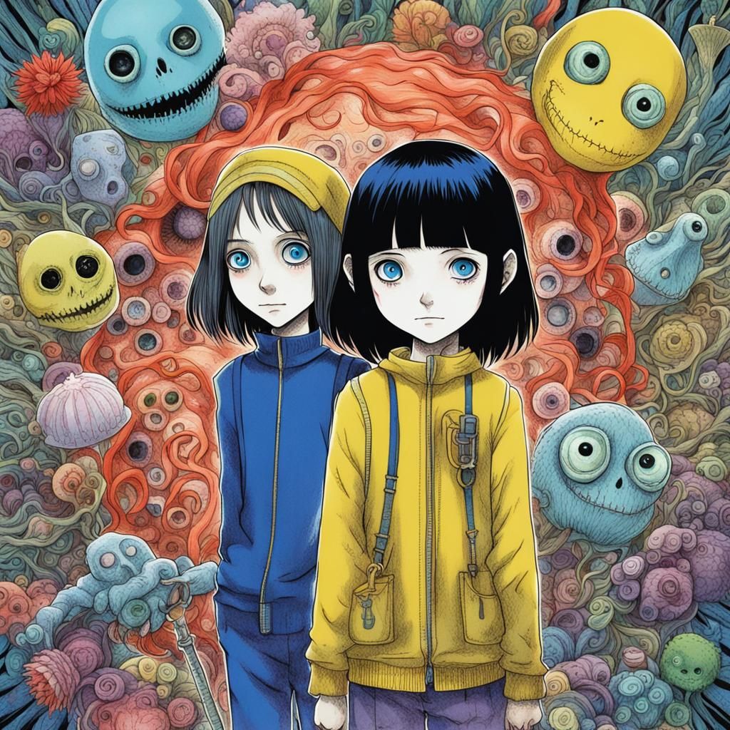 Junji-ito Style Coraline and Wybie