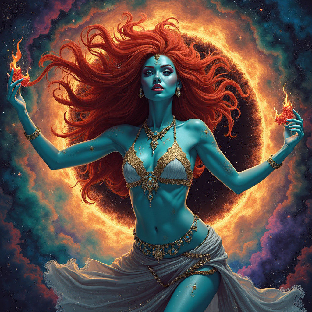 Celestial Warrior Woman Bursts from Black Hole