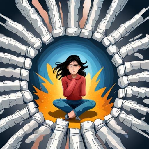 Cartoon Lightning and Collapsed Girl: Fantasy Art