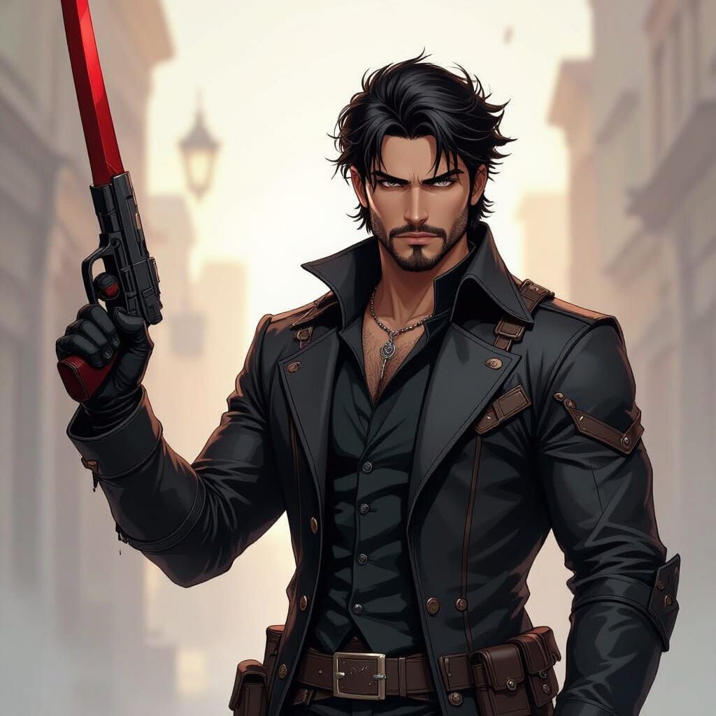 Man with Sword and Pistol in Comic Book Style
