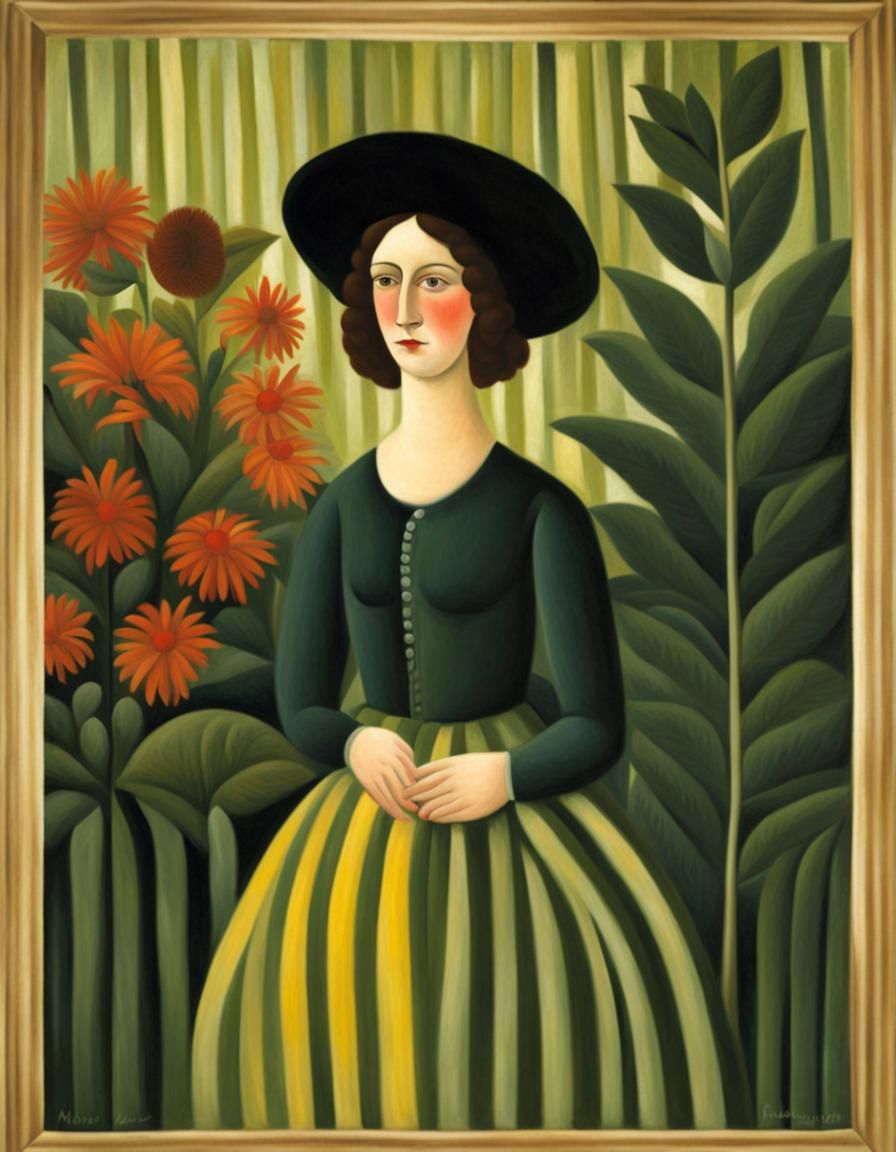 French Woman in Naive Art Style
