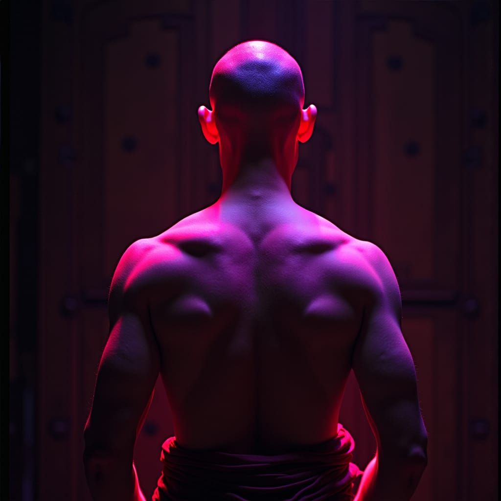 Sensual Thai Monk Torso in Dynamic Lighting