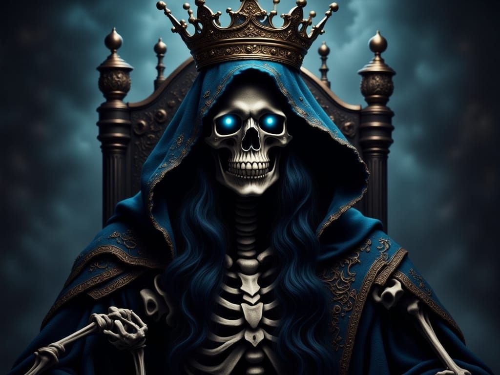 Majestic Skeleton King on Throne in Dark Colors