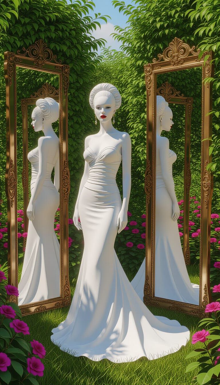 Albino Woman in Recursive Mirrors, Tamara de Lempicka Style