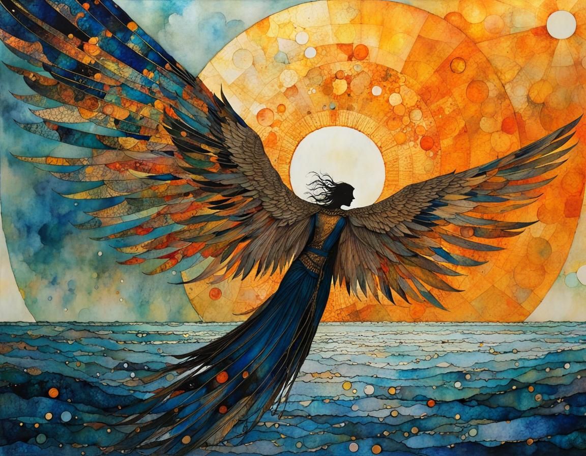 Icarus Falls into the Sea in a Vibrant Fairytale Illustratio...