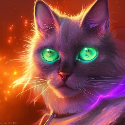 Magical Cat with Glowing Eyes in Fantasy Art