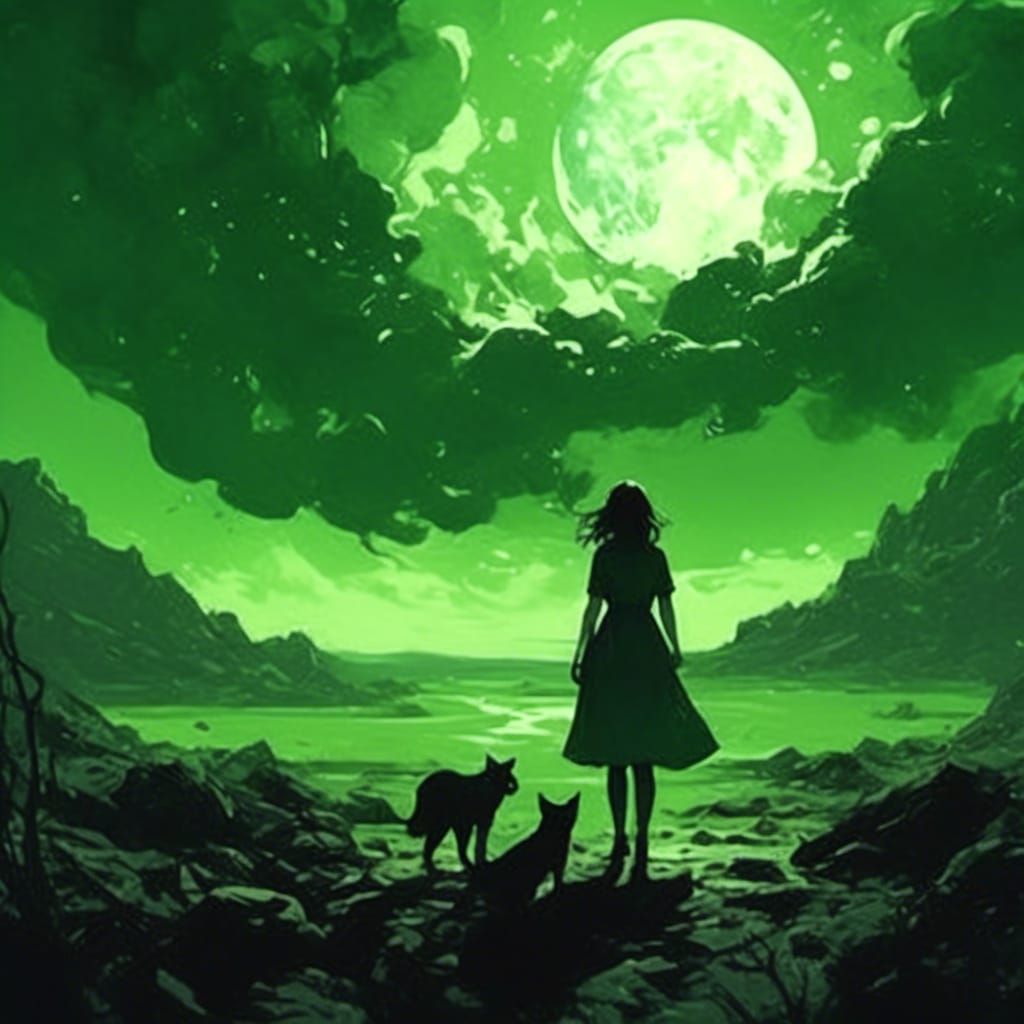 Verdant Portal: Radiant Woman in Barren Landscape