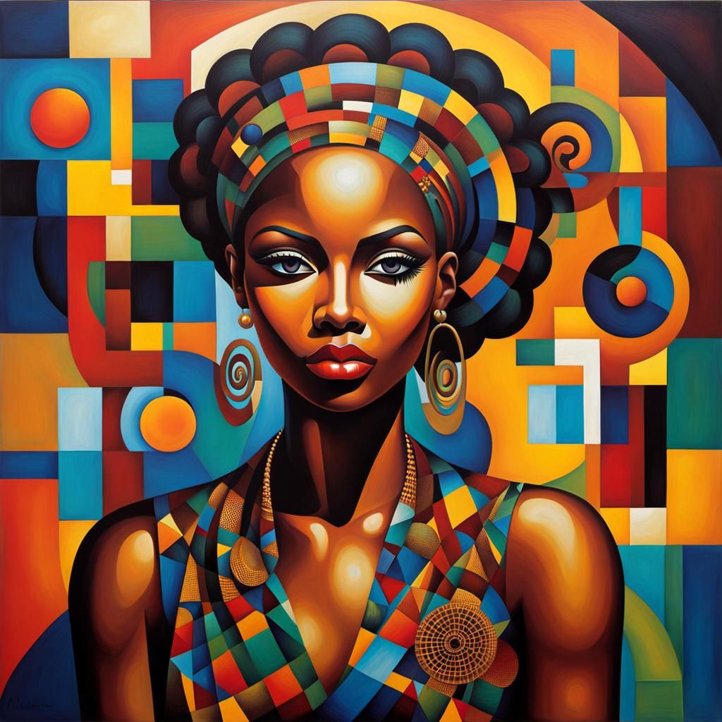 Cubist African-American Woman in Steampunk Style