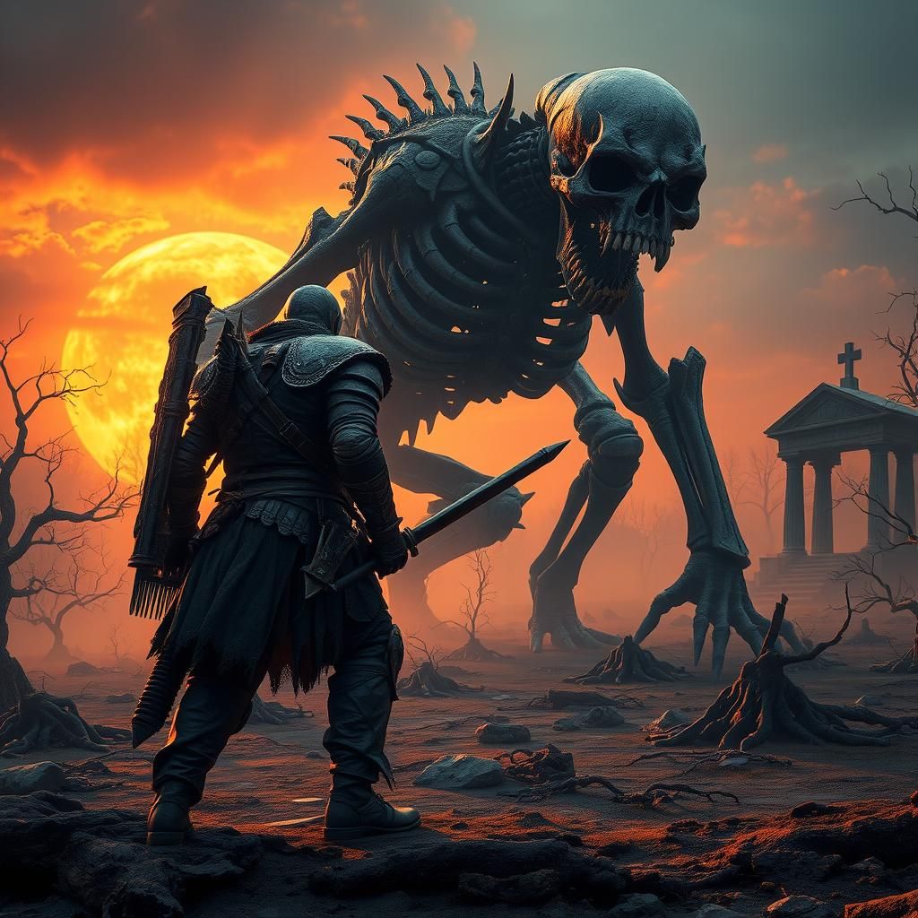 Monster Hunter vs Armored Skeleton in Graveyard