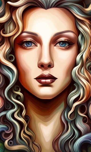 Metallic Medusa Head Against Galaxy Backdrop