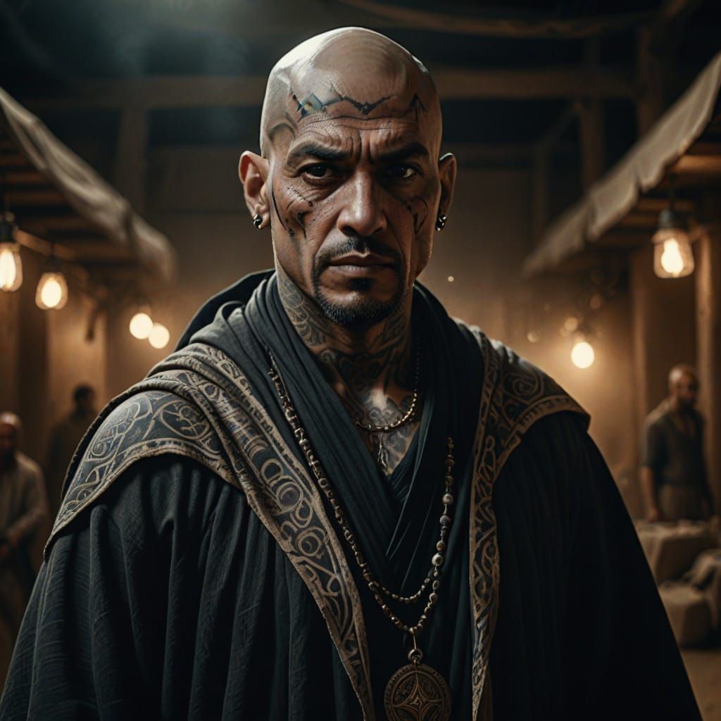 Bedouin Superhero Concept Art with Intricate Tattoos