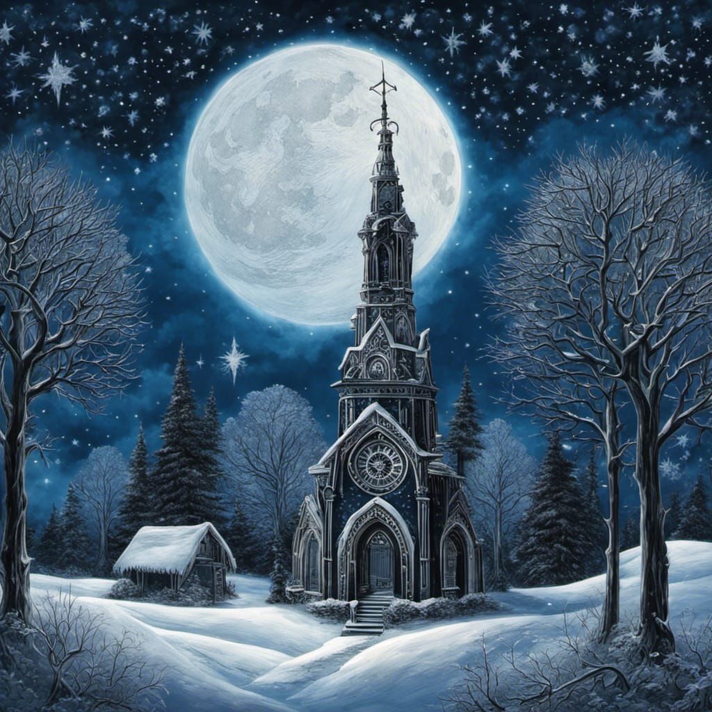 High Gothic Cemetery in Winter, Tim Burton Style