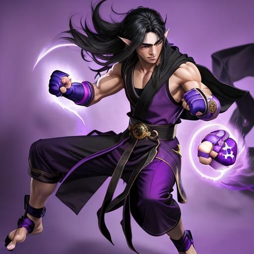 Half-Elf Monk with Purple Energy Aura