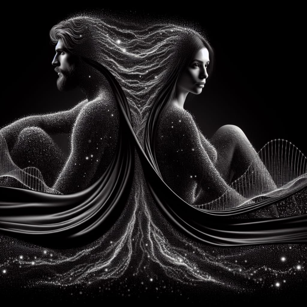 Ethereal Connection: Man, Woman, and Shimmering Divide