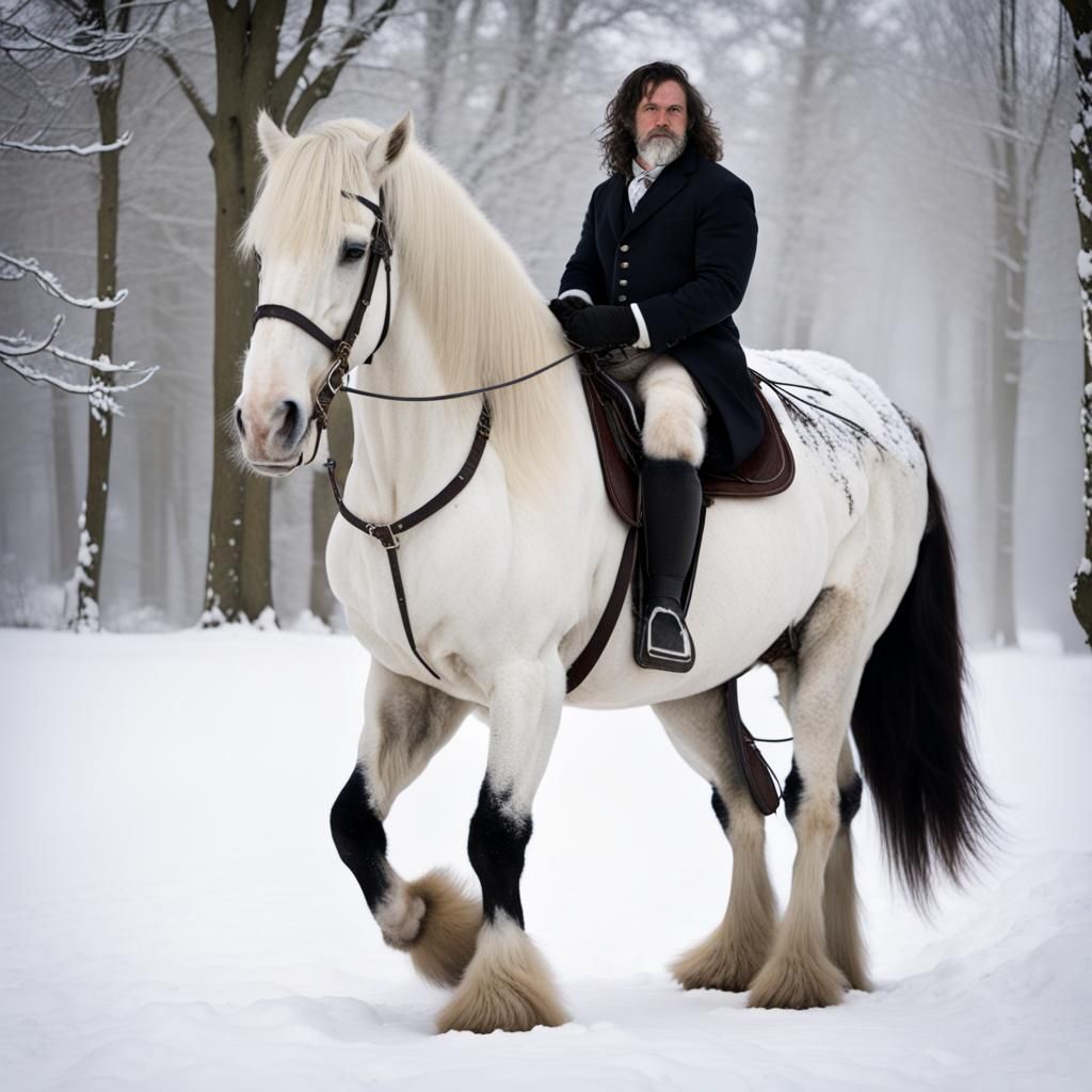 Centaur in Snow on Shire Horse
