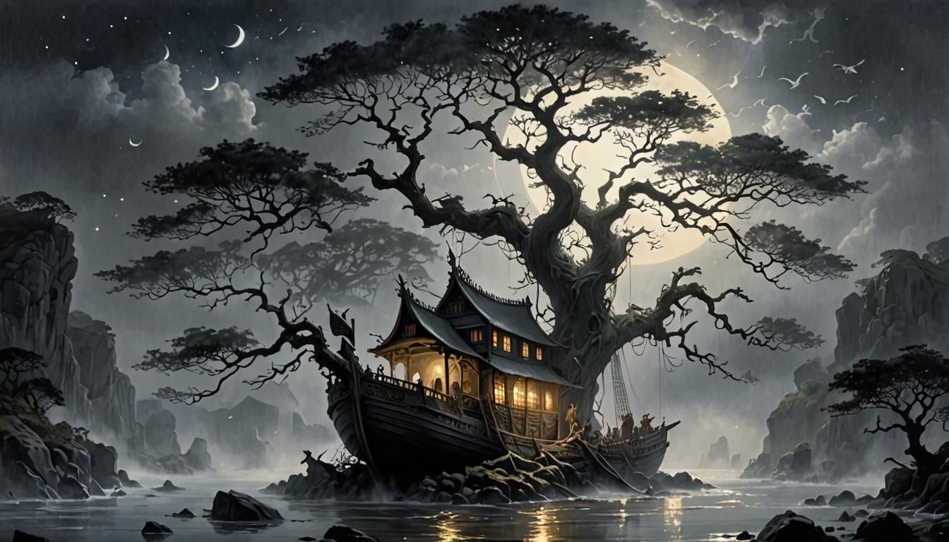 Mystical Noah's Ark in Dreamy Landscape