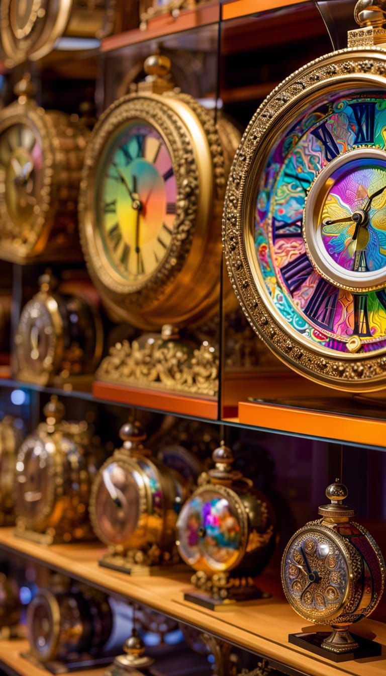 Intricate Clocks Displayed as Colorful Splash Art