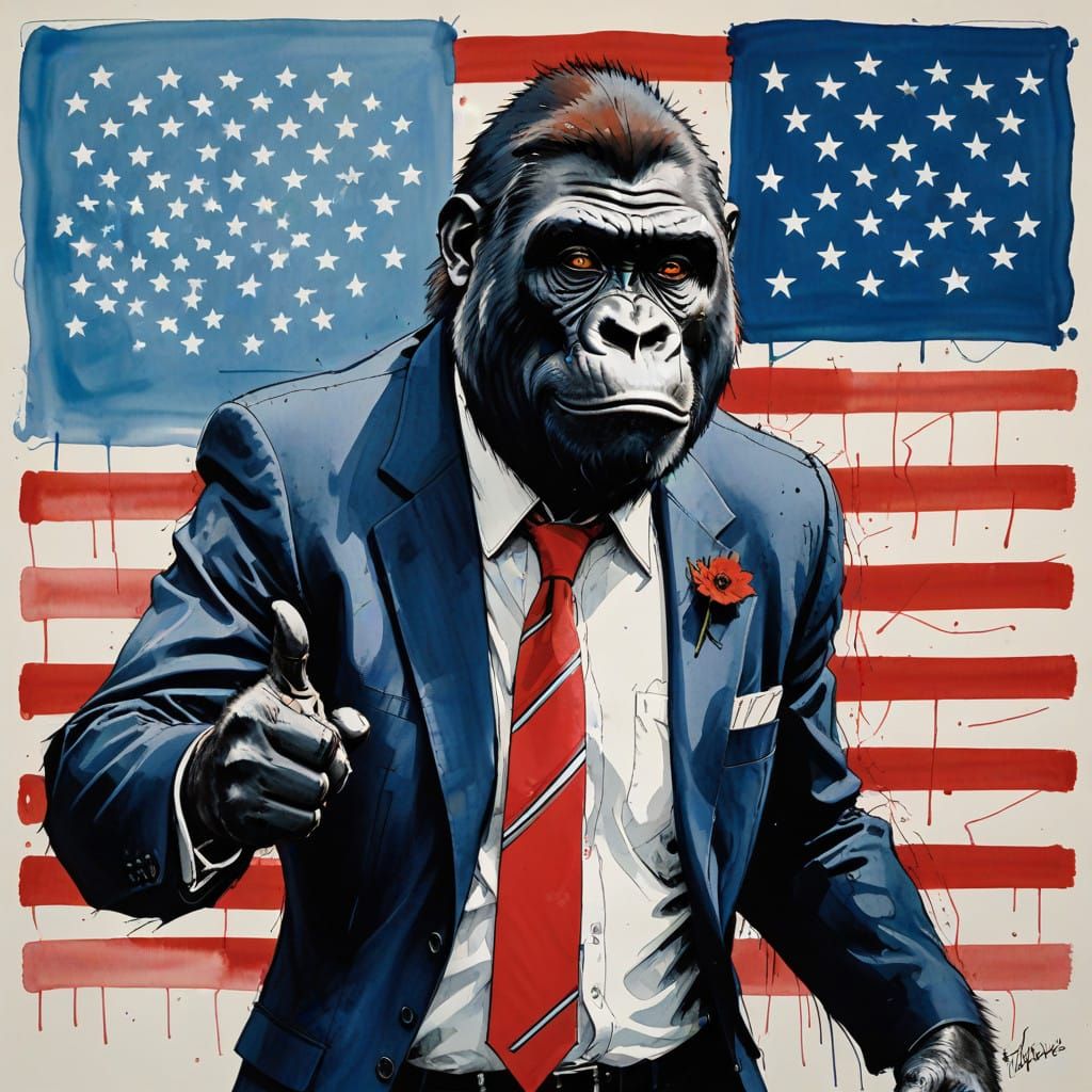 Charismatic Gorilla Campaigns for President in a Playful Sat...