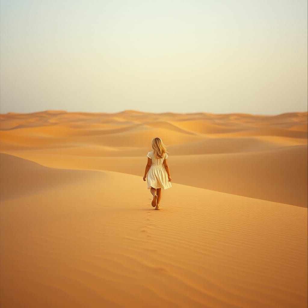 Ethereal Desert Landscape with a Young Blonde Girl Walking