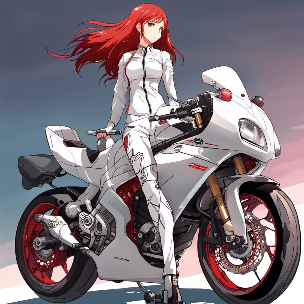 Anime Girl with Superbike in Manga Style