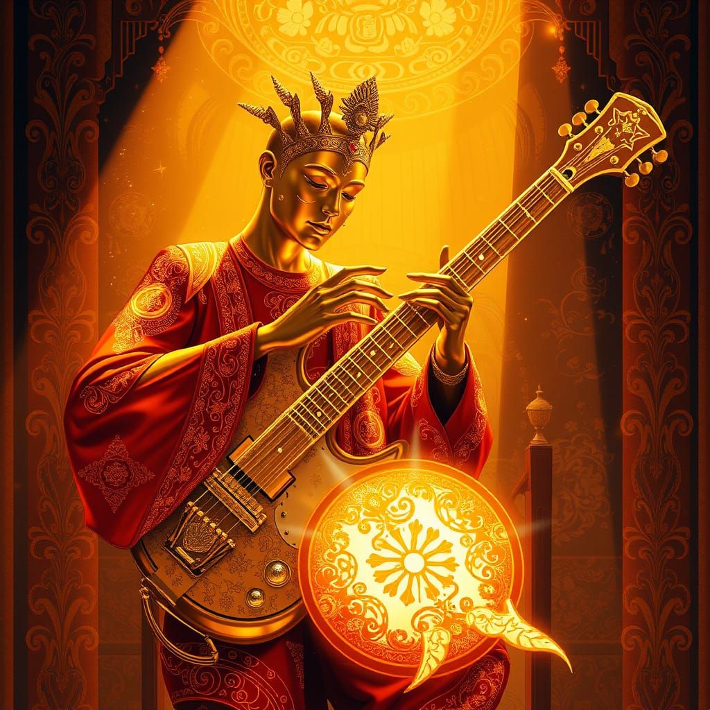 Golden Musician in Art Nouveau Style