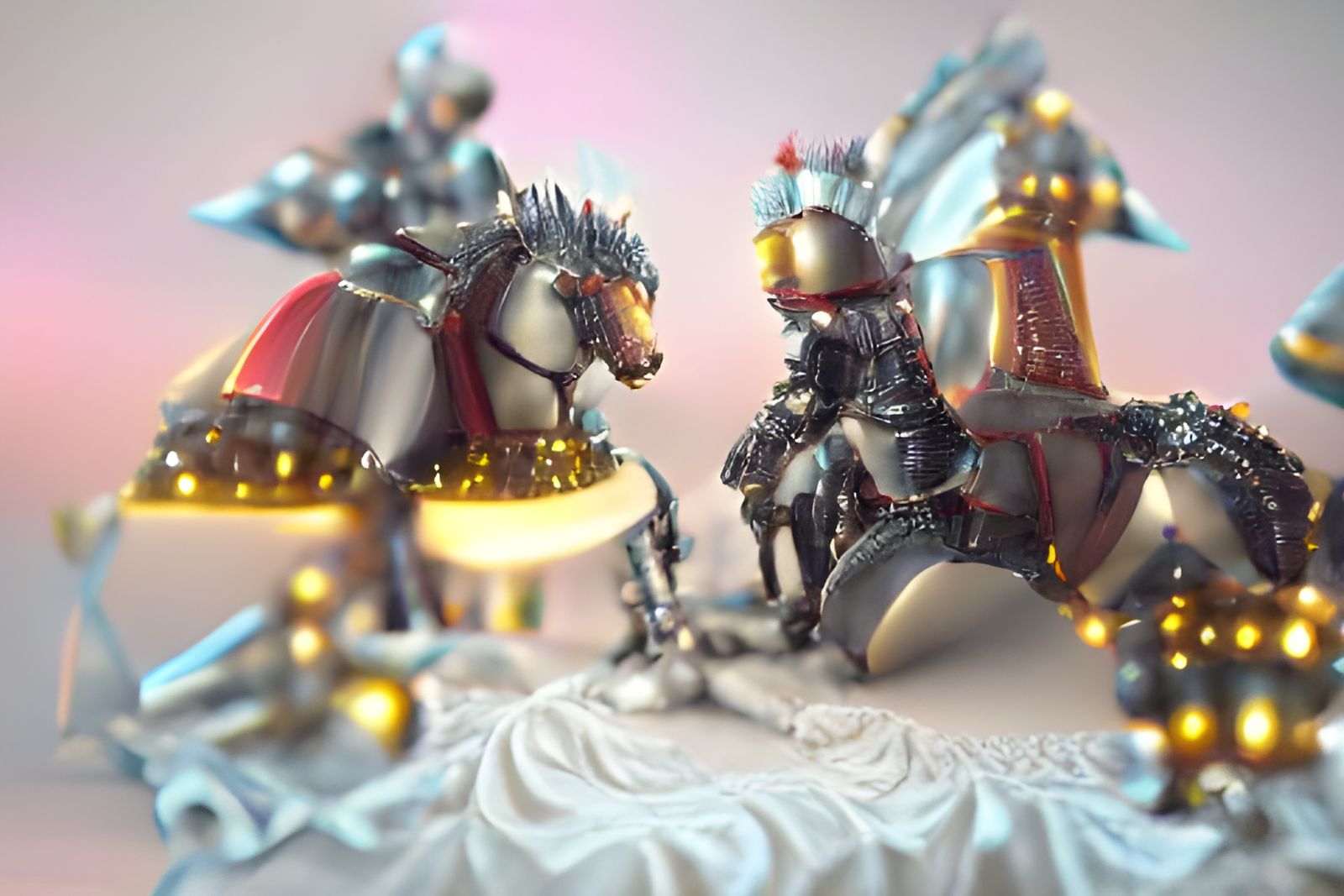 Robotic Knights Jousting for Princess, 3D Render