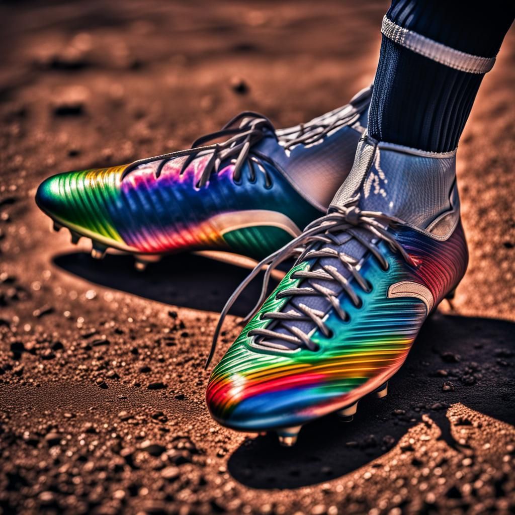 Rainbow Soccer Shoes for Speed: Hyperrealistic Image
