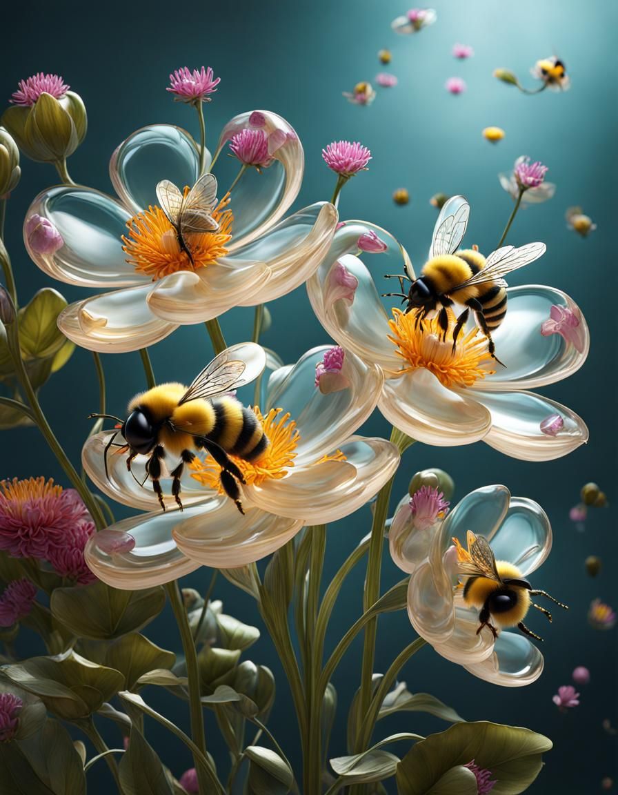 Glass Flowers and Bees in 3D CGI VFX