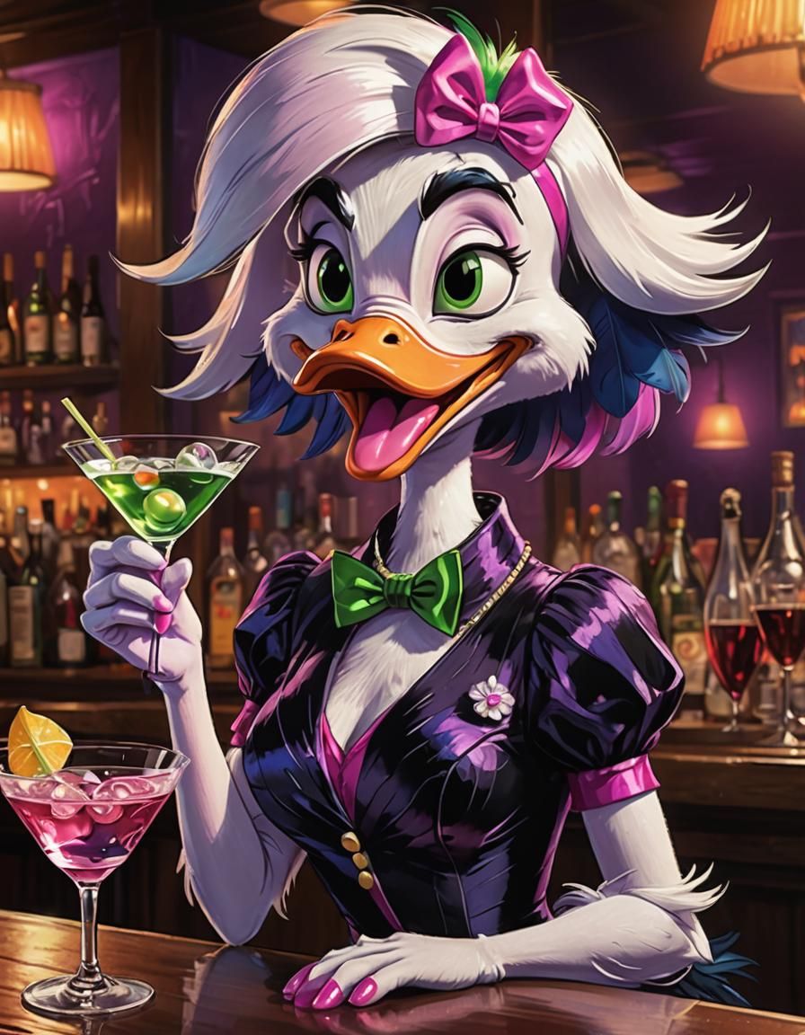 Drunk Daisy Duck Cartoon Portrait in Toon Shading