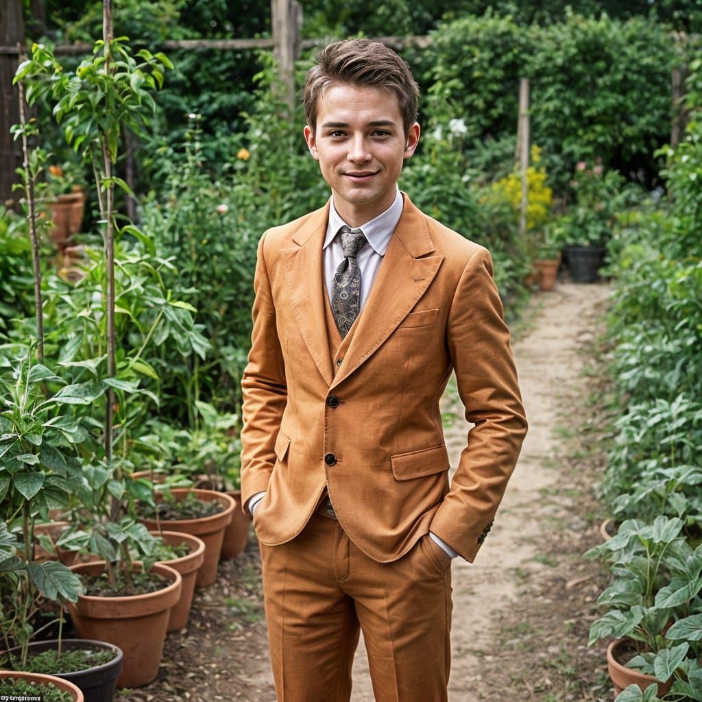 Terracotta Suit: A Garden Welcome in Surreal Style
