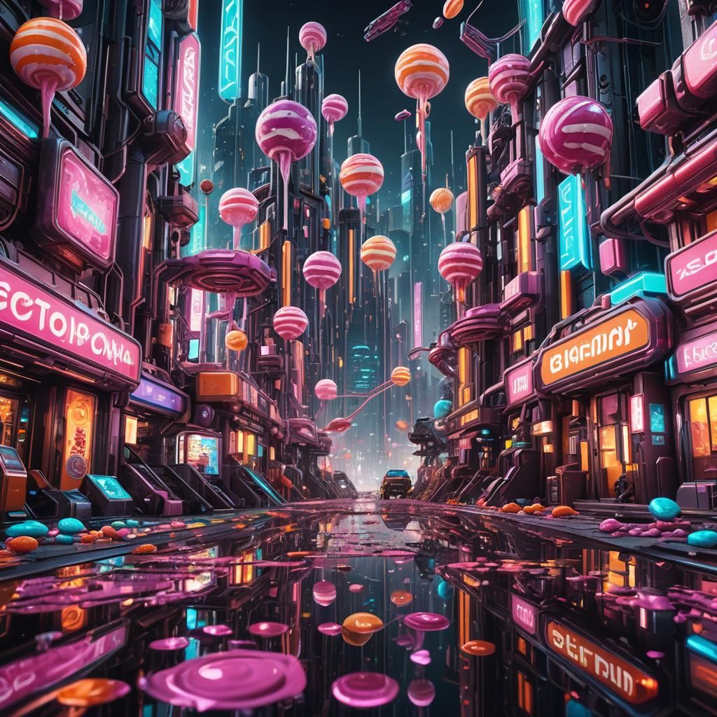 Futuristic Candy City in Sci-Fi Concept Art