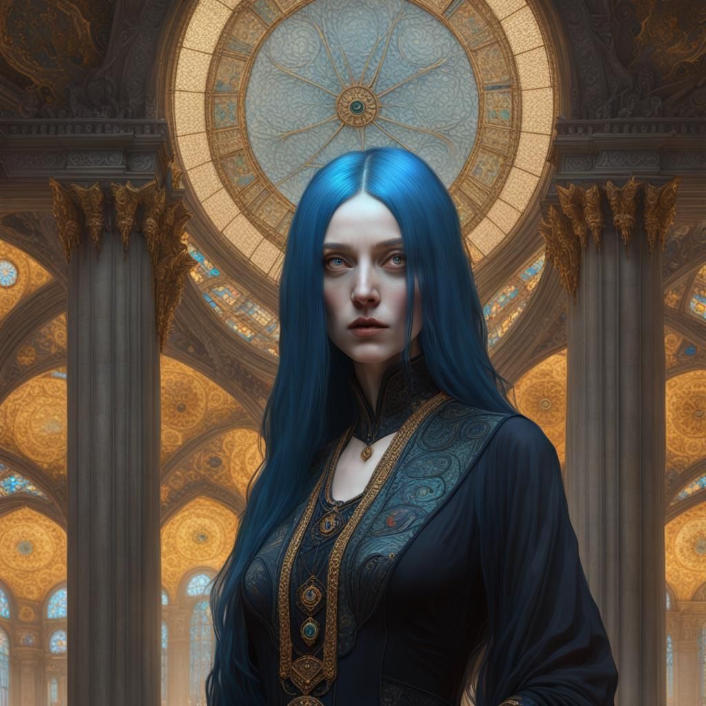 Blue-Haired Woman in Art Nouveau Style