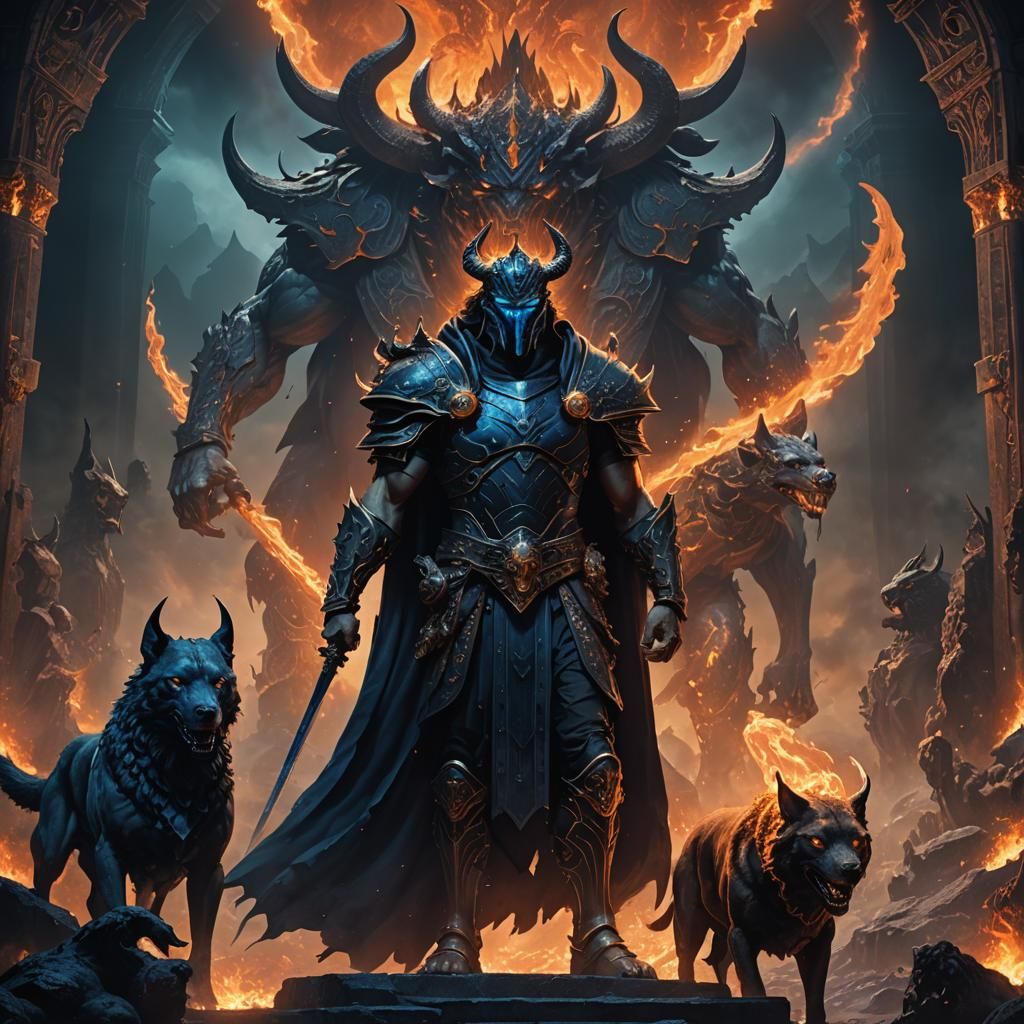 Hades and Cerberus in Mystical Underworld