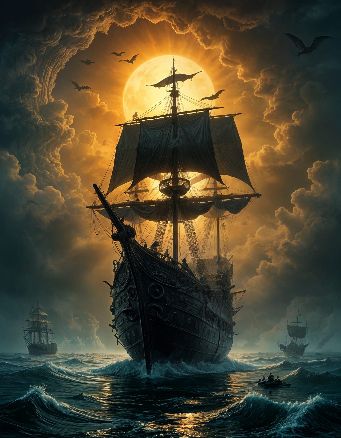 Creepy Ghost Pirate Ship in Stormy Seas