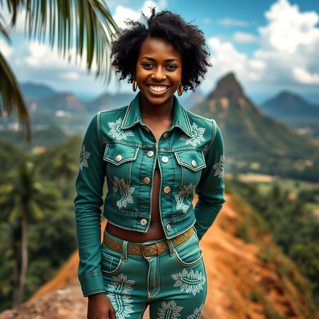 Vibrant Portrait of a Dark-Skinned Woman in Panama-Inspired ...