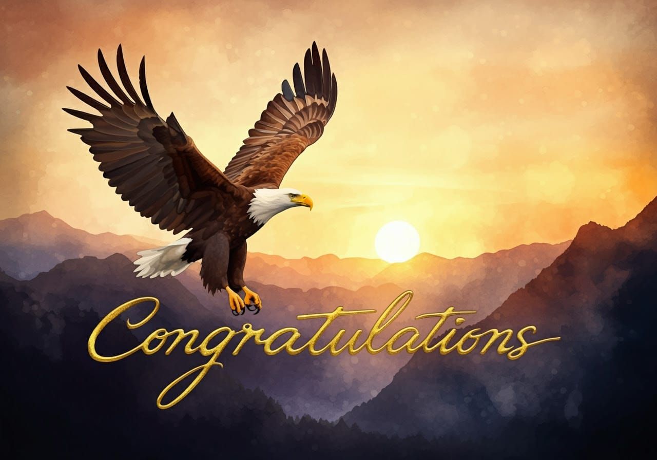 Eagle Soars Over Majestic Mountains in Sunset Watercolor