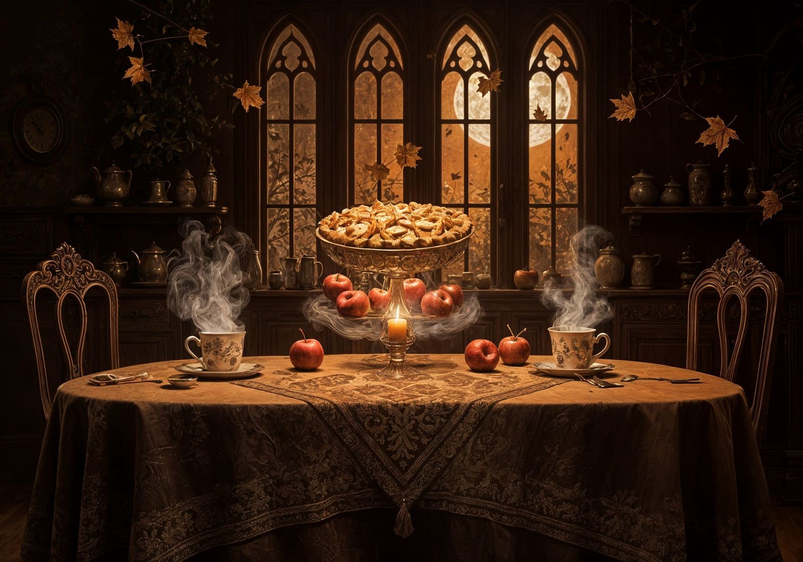 Surreal Victorian Gothic Still Life with Levitating Pie