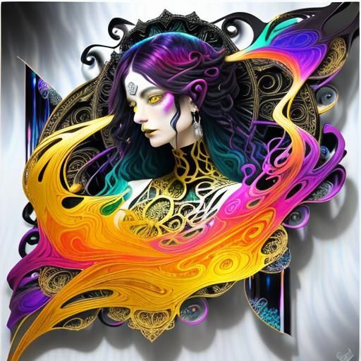 Faceless Figure Emerging from Swirling Fractals