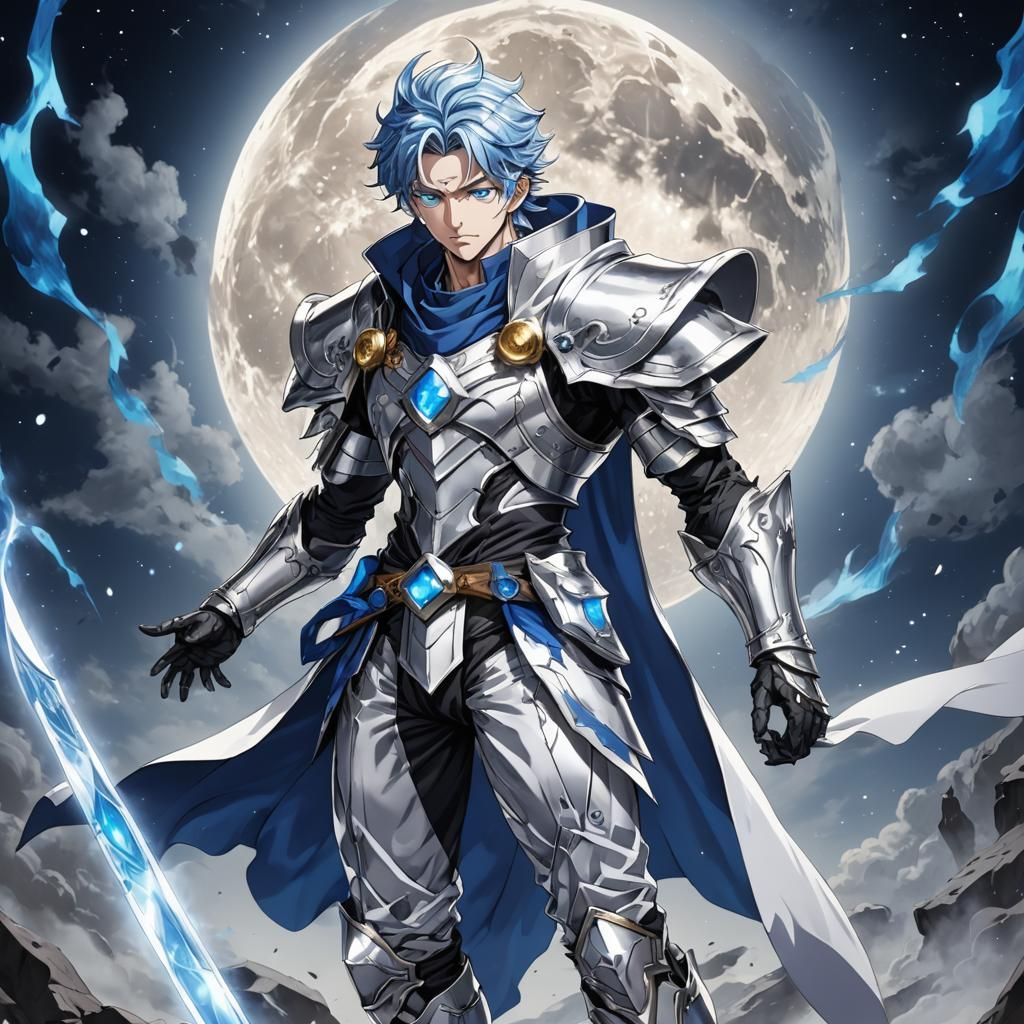 Anime Moon Sorcerer with Sapphire Blade