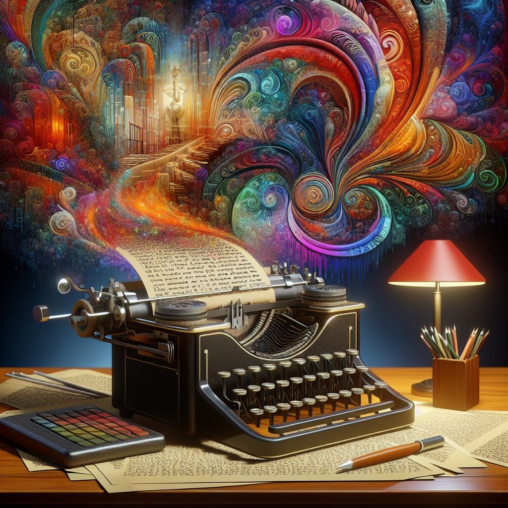 Typewriter as Colorful Digital Fantasy Art