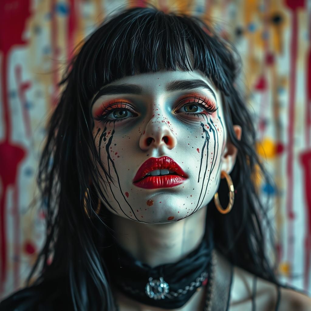 Emo Goth Goddess Portrait in Street Art Style