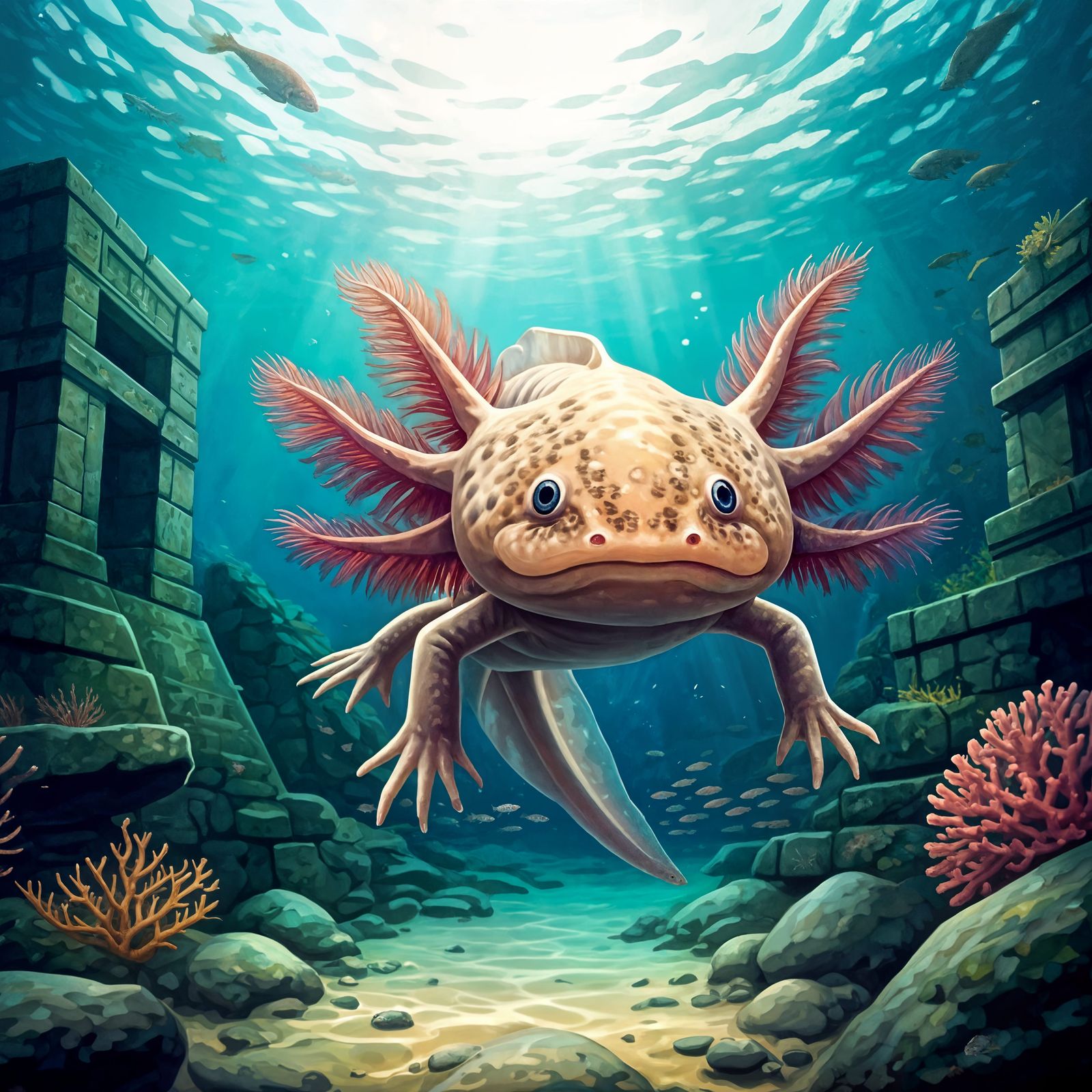 Majestic Axolotl in Aztec Ruins