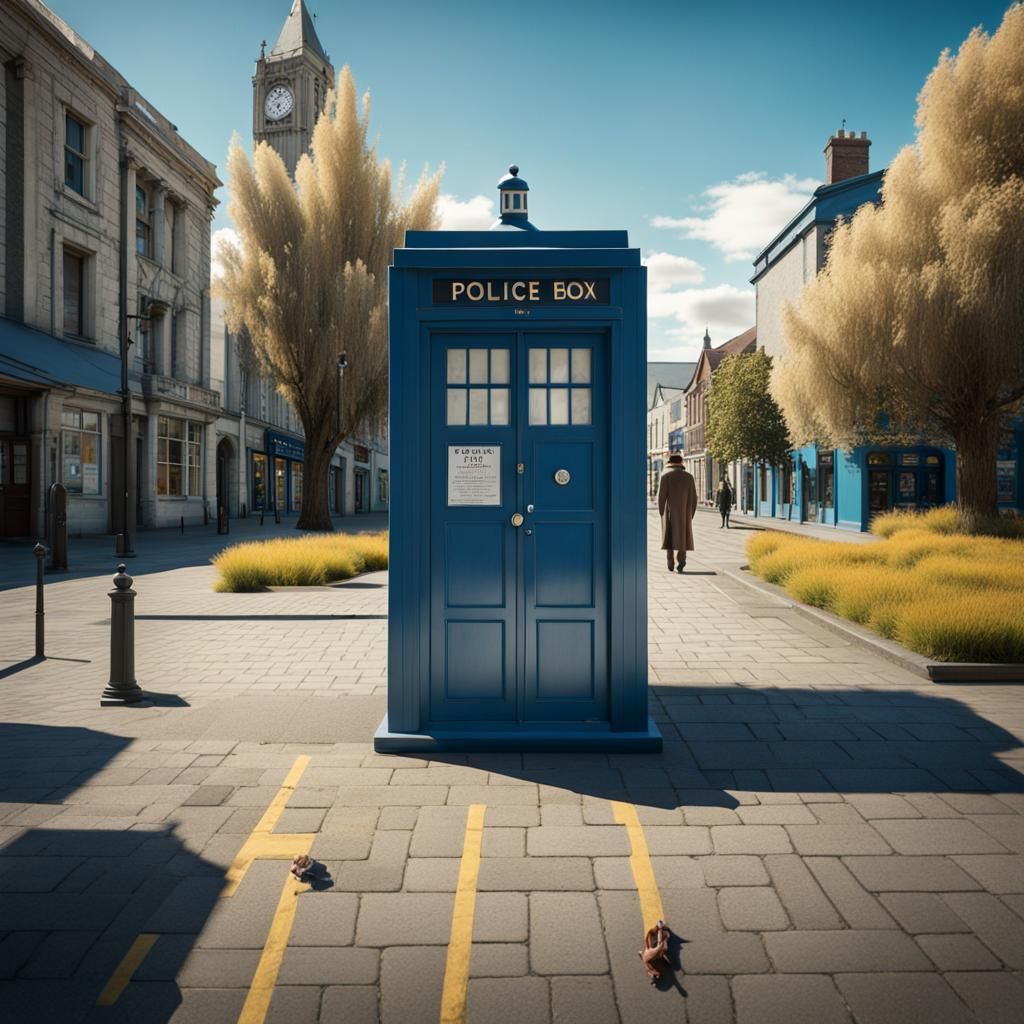Christchurch Square Surreal Landscape with Police Box
