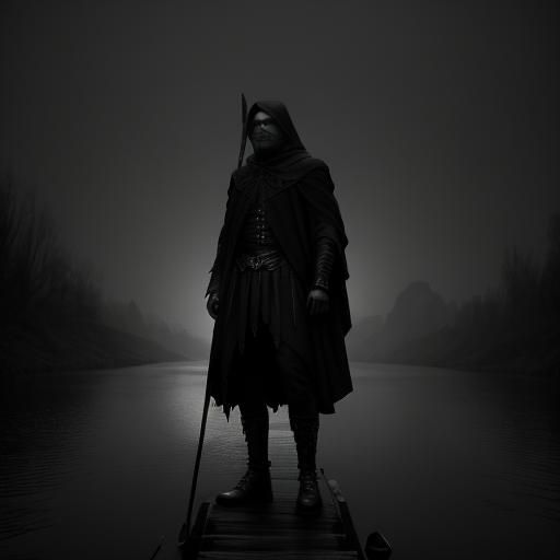Hyperrealistic Charon on the River Styx